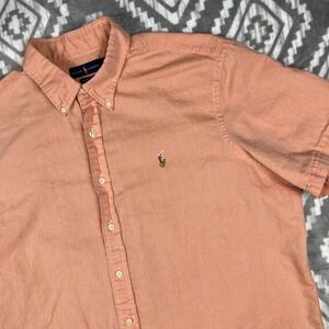 Ralph Lauren Shirt Mens XXL Orange Slim Fit Button Up Chambray Oxford Flesh Pony